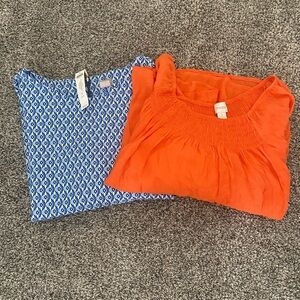 Chicos Orange and Blue Patterned Tops sz 3(14/16) blue/white NWT